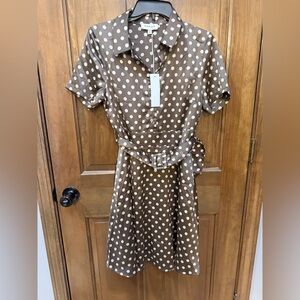 Gilli Brown Polka Dot Midi Dress with Belt NWT